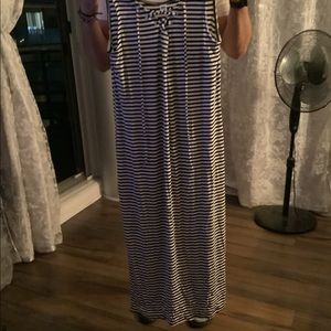 Sleeveless black and white striped dress